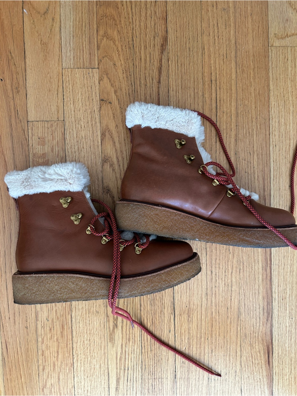 J. Crew Women's Brown Faux-Shearling Lace-Up Winter Boots
